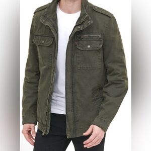 Levi's Mens Washed Cotton olive Military Jacket size M all seasons snap & zipper